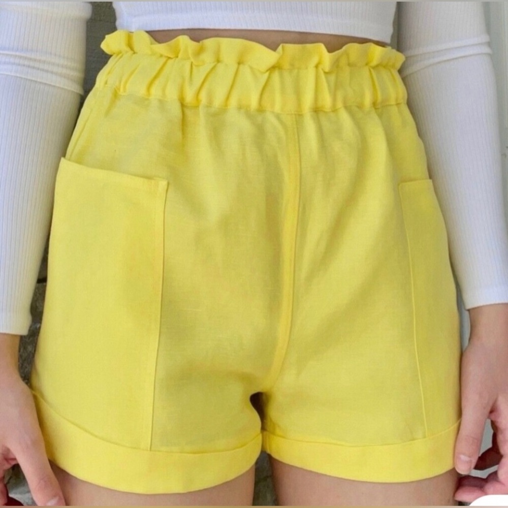 Aritzia Wilfred Linen Blend Yellow casual Spring Summer Vacation Shorts Sz M